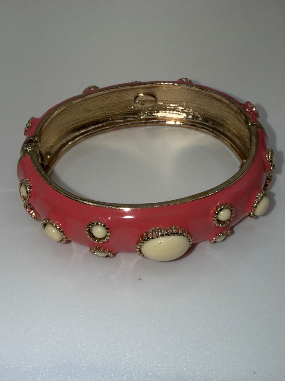 Pink Enamel and Cream Bangle Bracelet by Fornash